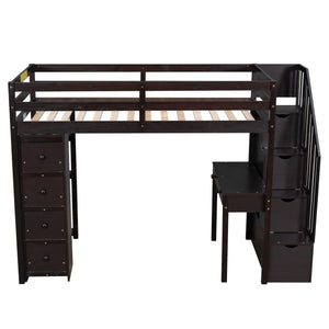 Loft Bed With Storage Drawers, Desk And Stairs With Shelves