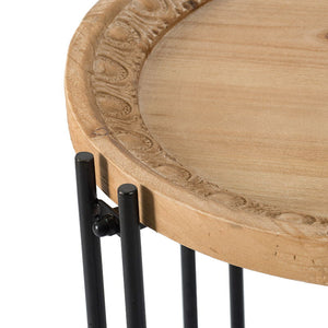 Round Side Table With Wood Top - Black Brown