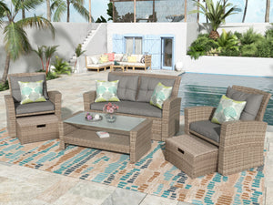 U-Style 4 Piece Outdoor Patio Furniture Set with Ottoman and Cushions