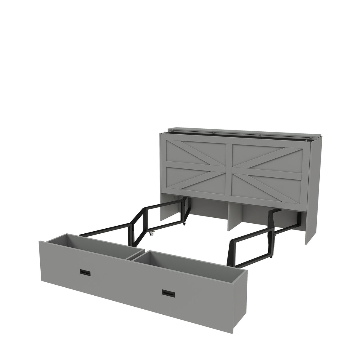 Full Murphy Bed With Storage Drawers, Charging Station, Foldable Panels, And Silent Swivel Wheels