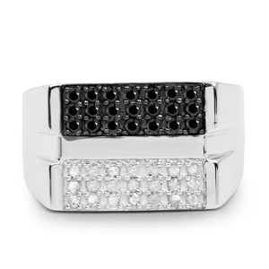 0.64 Carat Genuine Black Diamond and White Diamond .925 Sterling Silver Ring