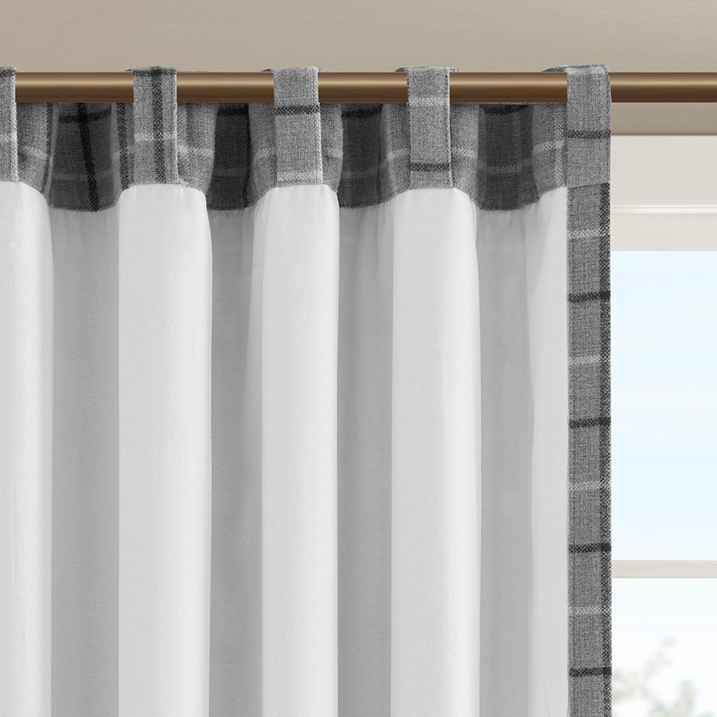 Plaid rod pocket and back tab curtain panel with fleece lining