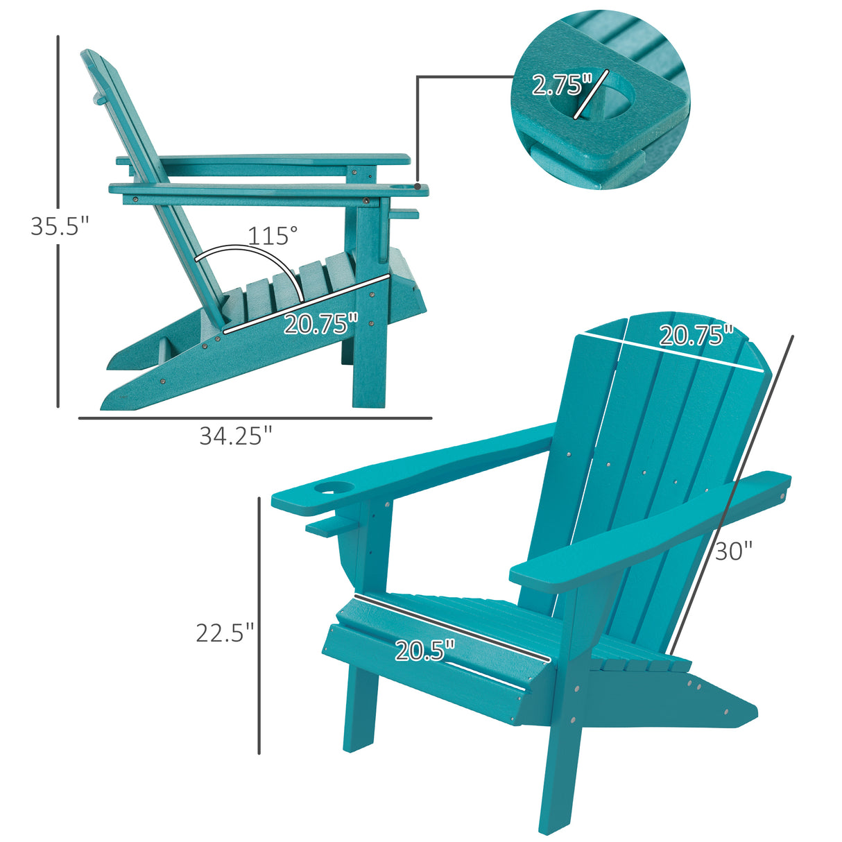 All-weather outdoor adirondack chair with cup holder - light blue