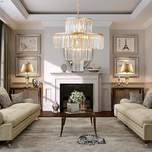 20' Modern Crystal Chandelier with Gold Finish, 4-Tier Design for Dining Room or Living Room, Elegant Crystal Pendant Light Fixture (Bulb Not Included)