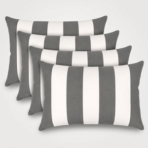 4 Pack Outdoor Lumbar Pillow with Inserts - Gray/White Striped