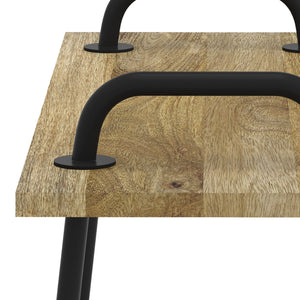 Light Brown Entryway Bench with Metal Legs - Solid Wood