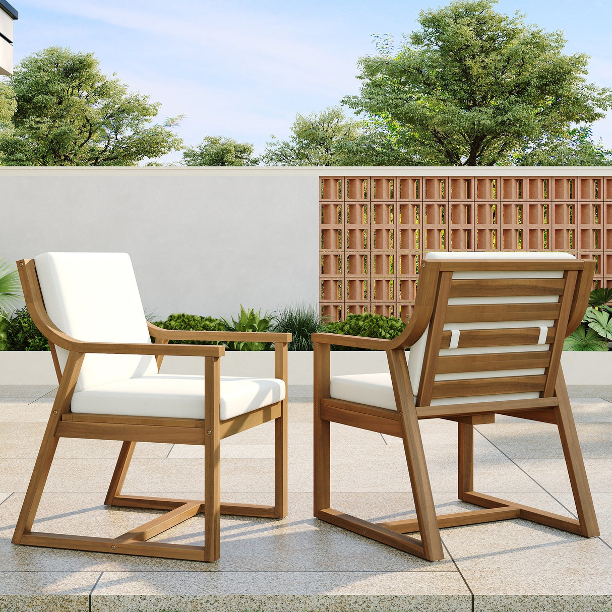 TREXM Patio Dining Chair Set of 2 with Removable Cushions