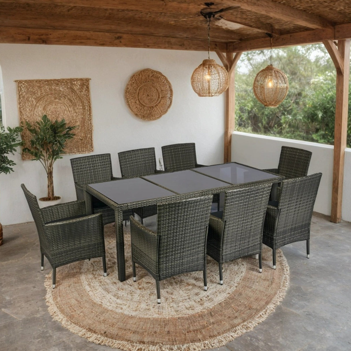 9 Piece Outdoor Patio Wicker Dining Set