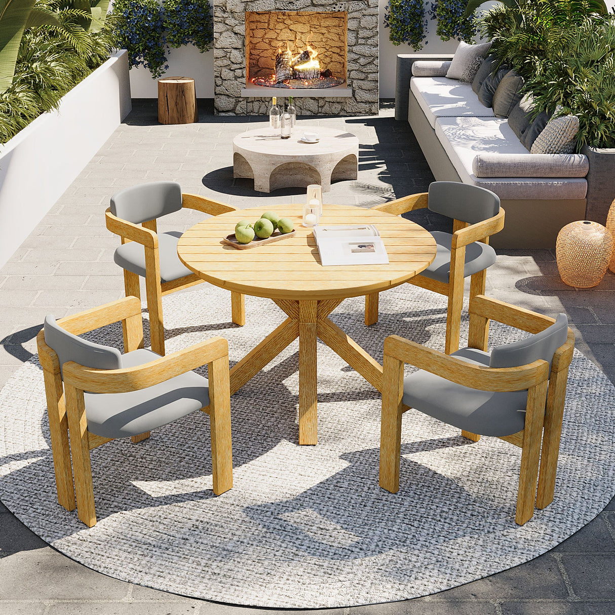 5-Piece Outdoor Acacia Wood Round Dining Set