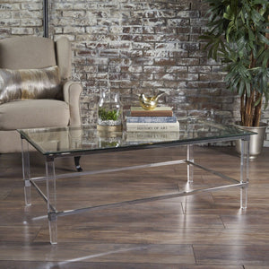 Ultra Modern Rectangle Coffee Table With Tempered Glass Surface - Clear