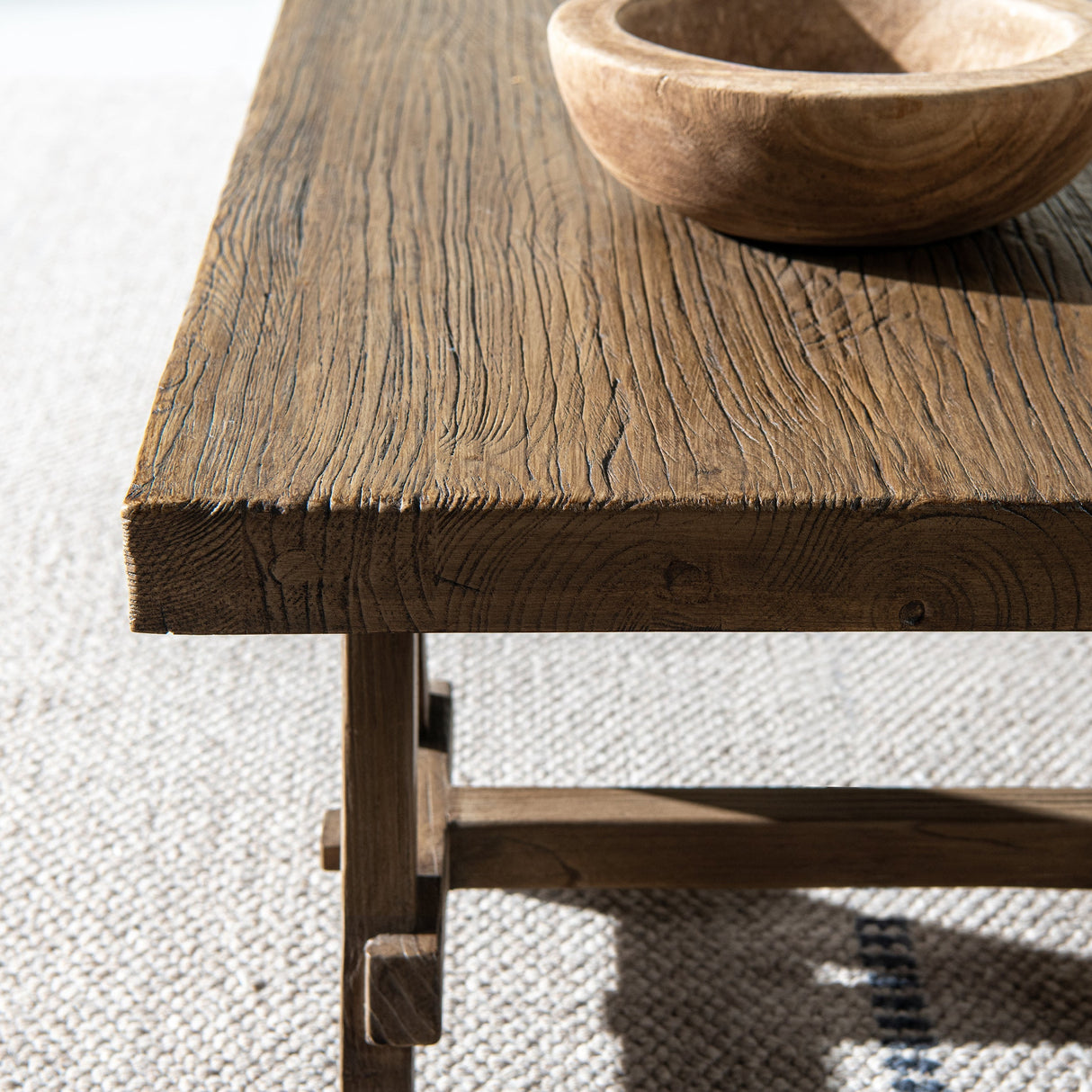 Hawthorne 48' Solid Reclaimed Elm Rectangular Trestle Coffee Table, Heritage Medium-Dark Brown