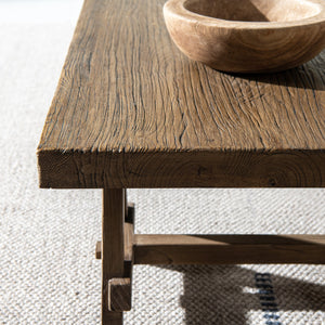 Hawthorne 48' Solid Reclaimed Elm Rectangular Trestle Coffee Table, Heritage Medium-Dark Brown