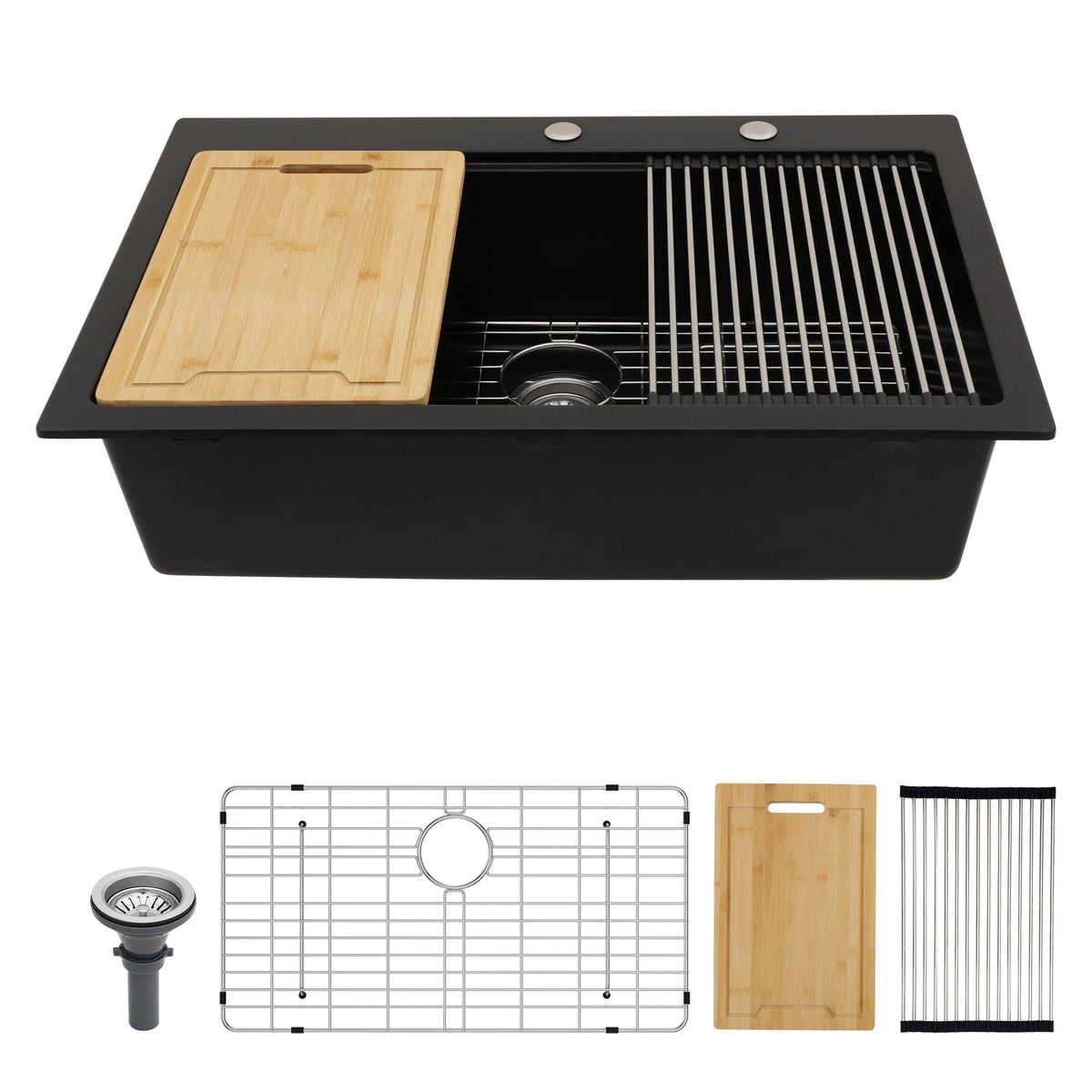 Granite Composite Quartz Kitchen Sink With Workstation Features And Drop In Design
