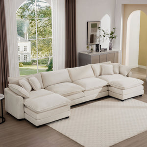 Modern Oversized Modular Cushion Sofa With Ottoman, Low Back, Deep Seating Sofa Set