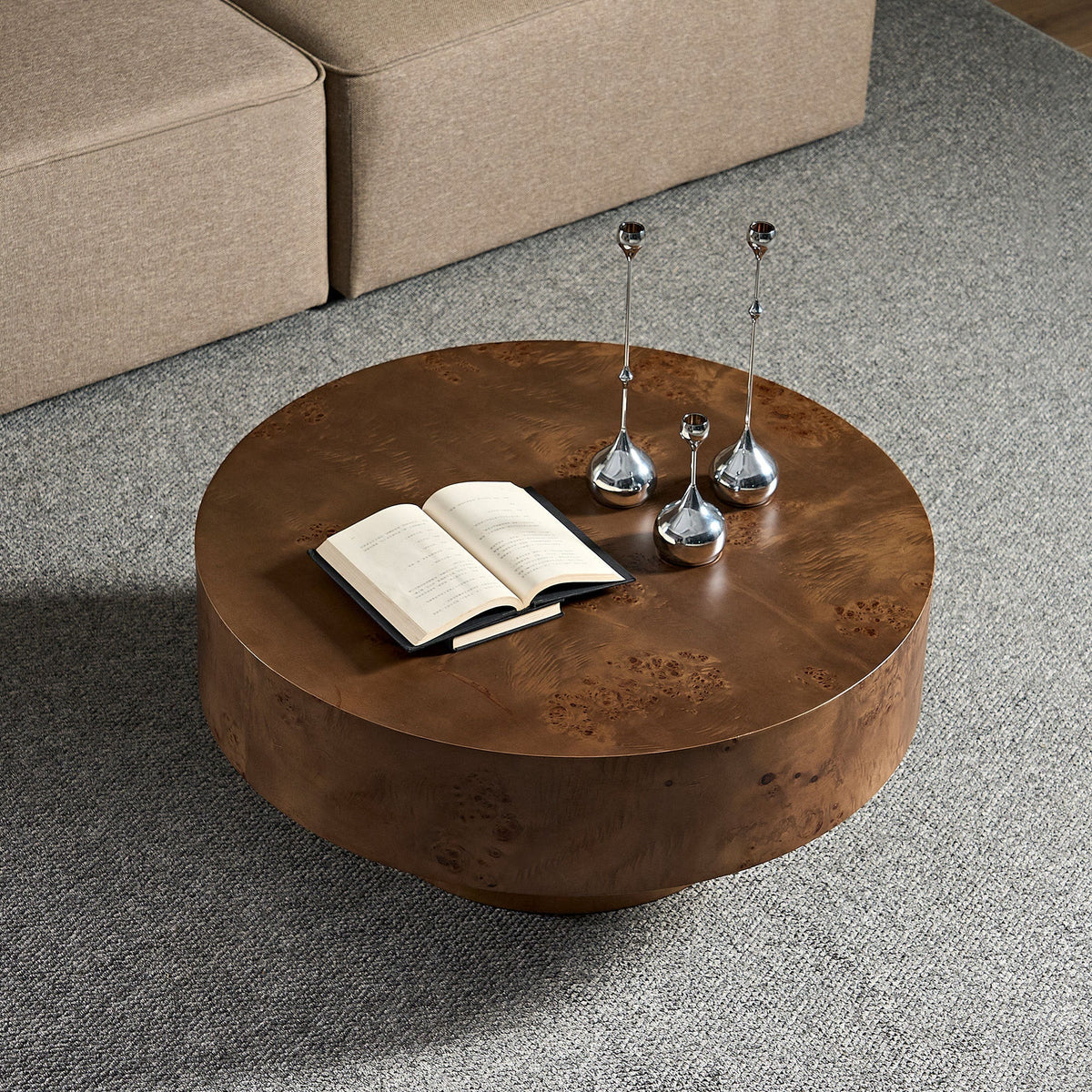 31.49'' Burl Wood Veneer Round Coffee Table