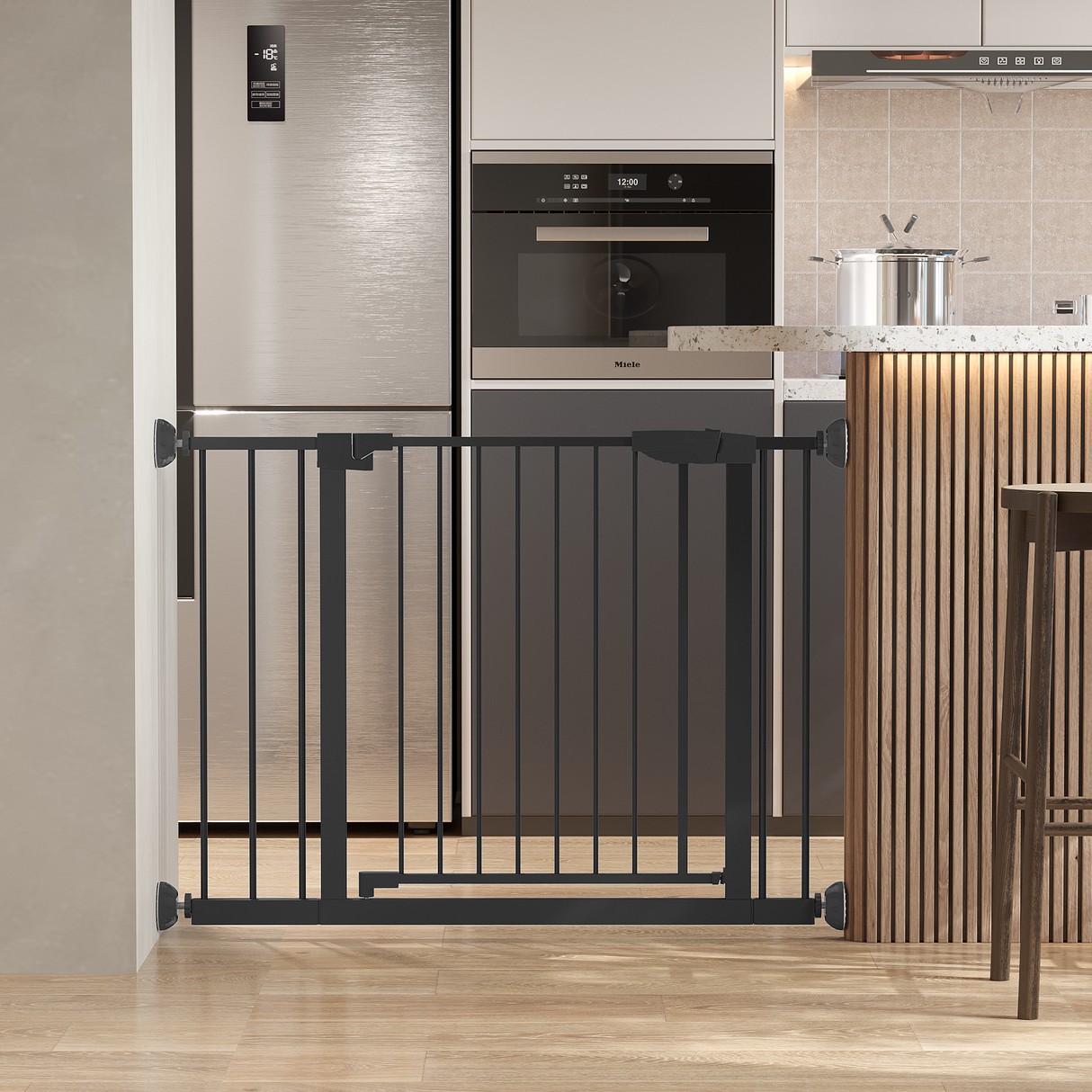 Wide Baby Gate with Wall Protector for Stairs and Doorways