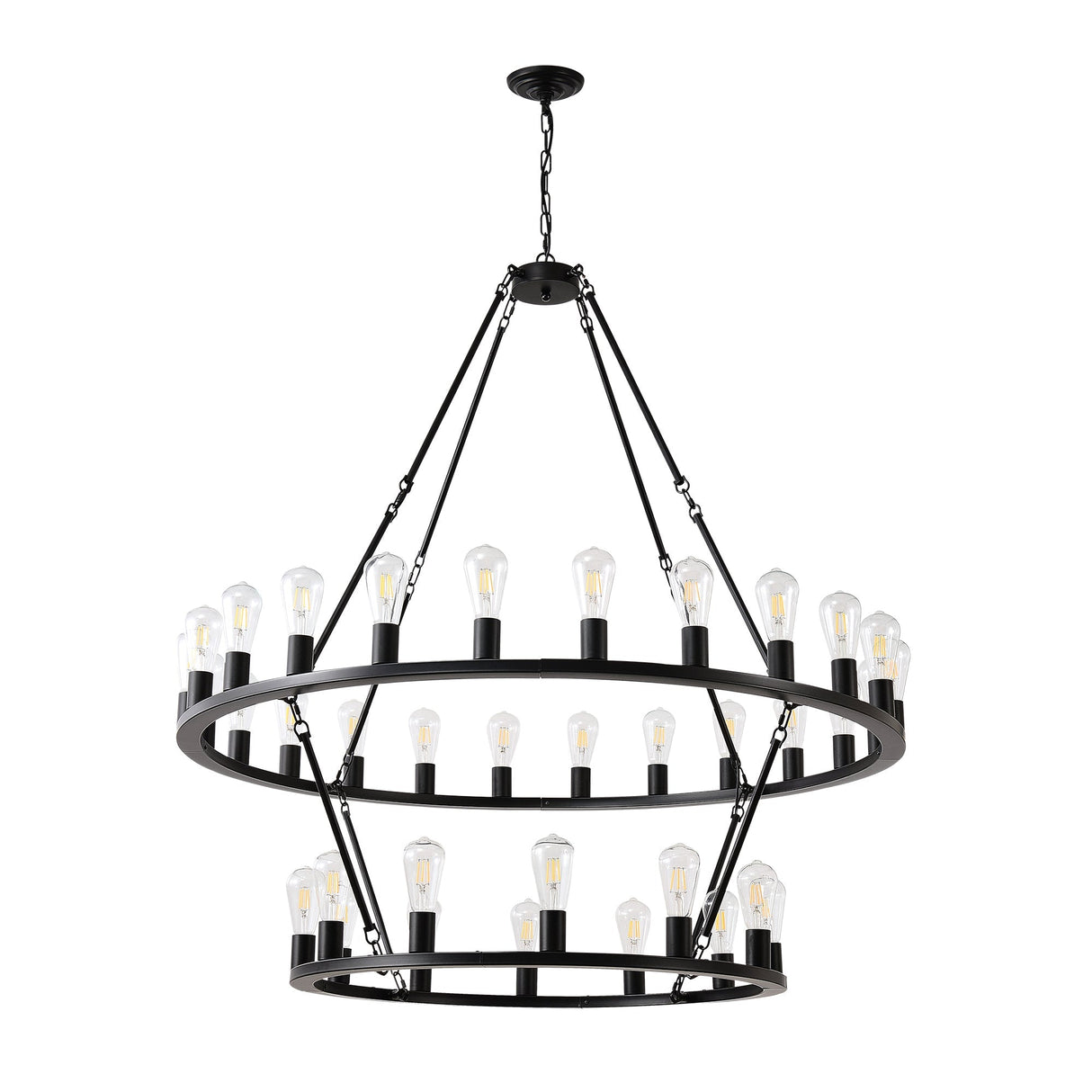 52 Inch Black Wagon Wheel Chandelier, 36-Lights