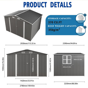 Large Outdoor Storage Shed with Lockable Door and Air Vent - Dark Gray