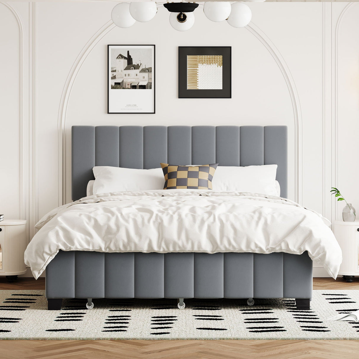 Platform Upholstered Bed with 2 Drawers and Twin Long Trundle