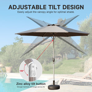 9FT Patio Umbrella, Outdoor Table Umbrella with Push Button Tilt and Crank, UV Protection Waterproof Market Sun Umbrella with 8 Sturdy Ribs for Garden, Deck, Backyard, Pool (Gray)