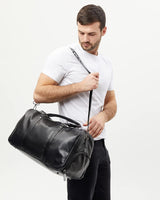 17.7 inch Gym Duffle Leather Bag with Shoe Compartment for Sports Travel - Adjustable Shoulder Strap, Weekender Travel Overnight Bag for Men