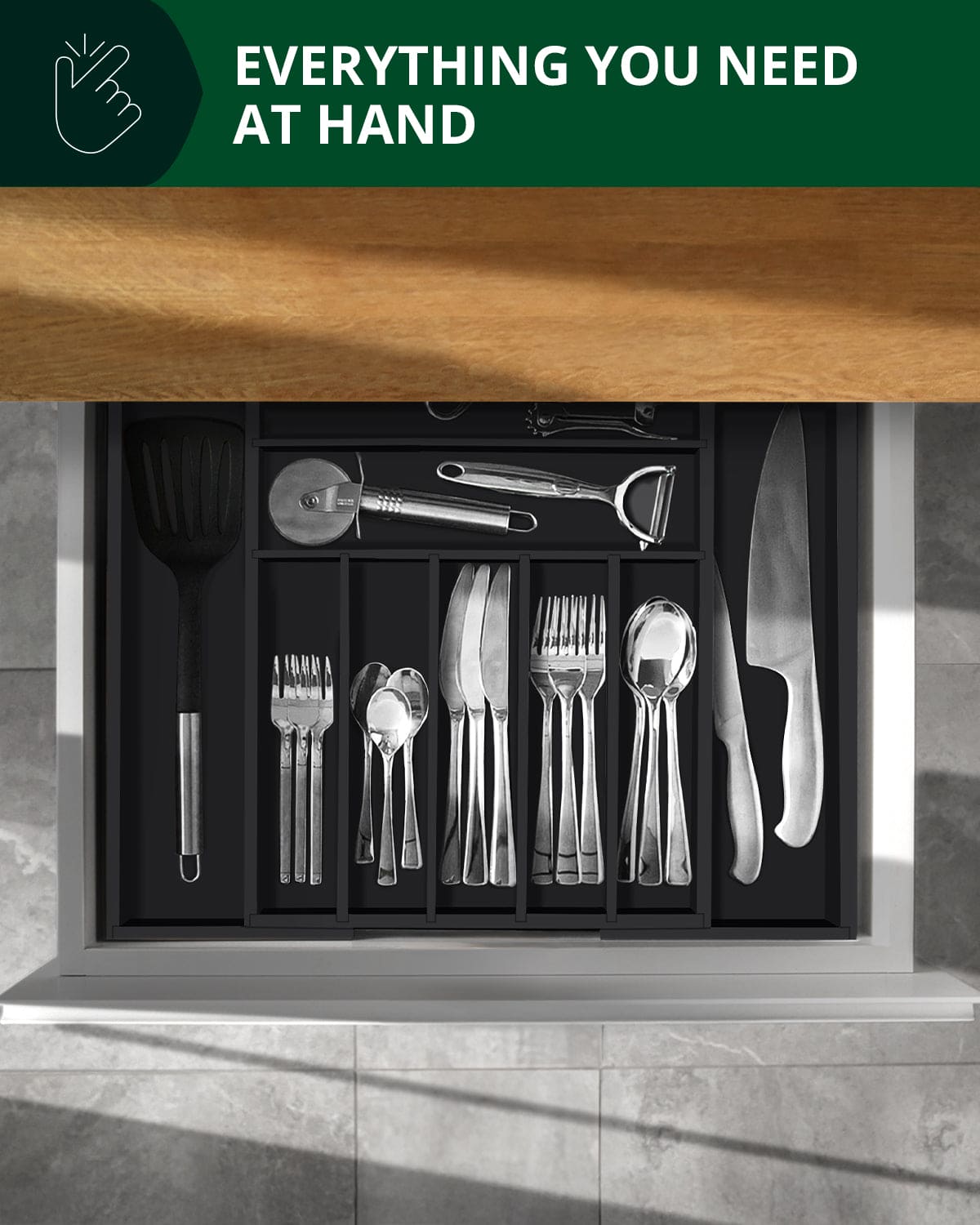Silverware Drawer Organizer Black 9 Slots