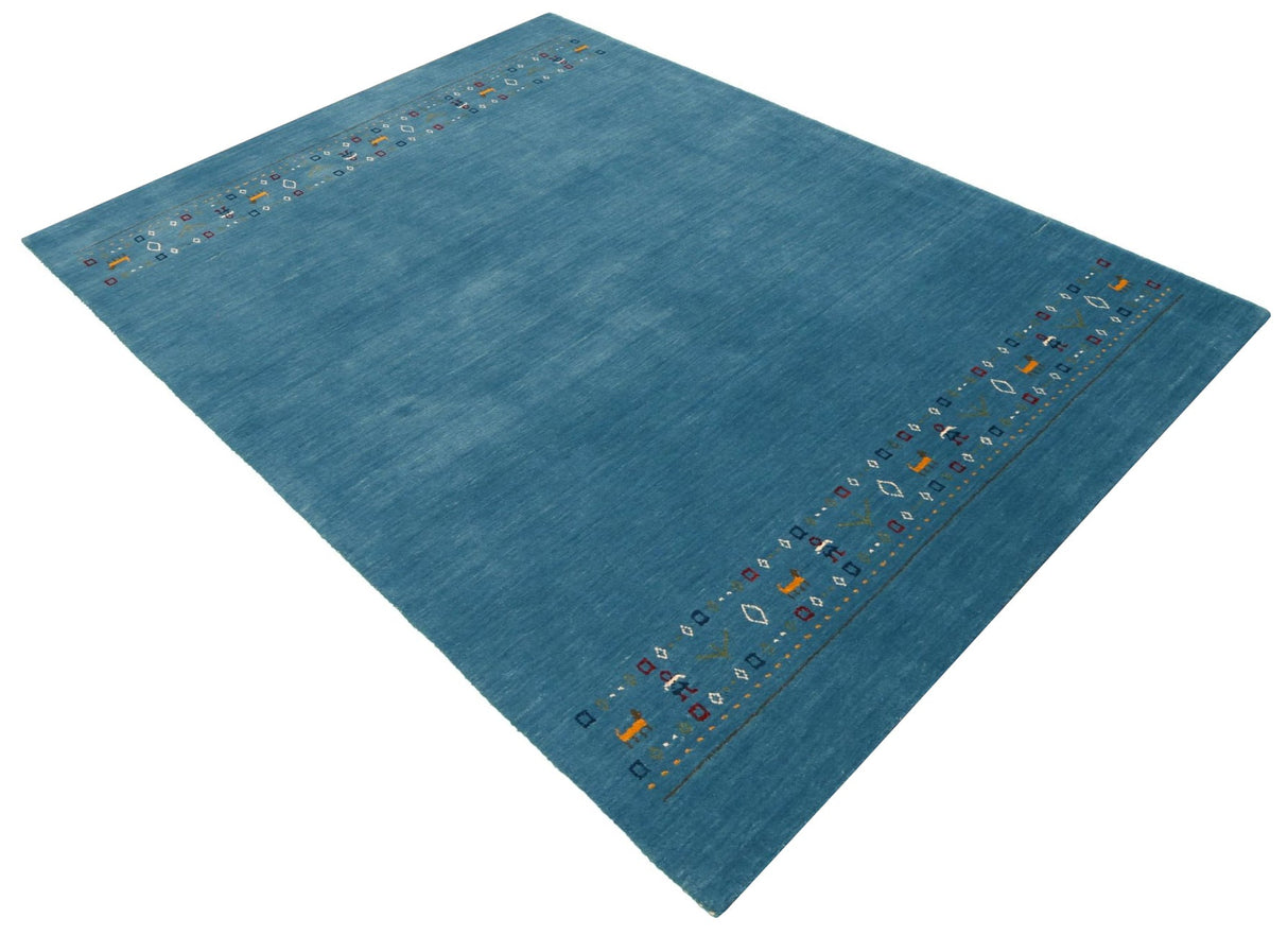 Blue Contemporary Design Hand Loomed Wool Area Rug