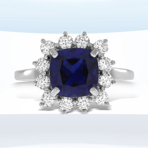 Created Sapphire Moissanite Ring Sterling Silver