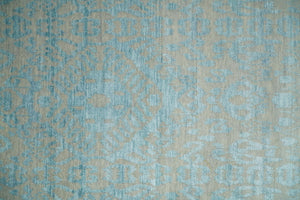 3x8 Fine Hand Knotted Camel and Blue Traditional Persian Style Antique Wool and Silk Rug