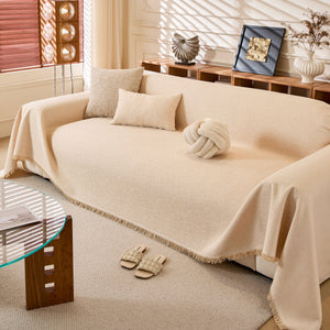 Natural Textured Linen Couch Cover, Breathable & Hypoallergenic Furniture Protector
