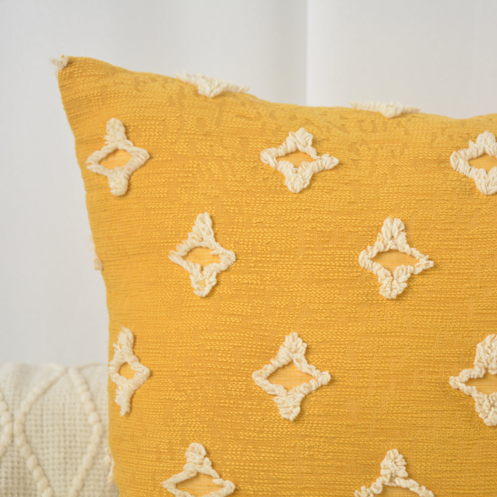 20''x20'' Tufted Floral 100% cotton Throw Pillow | 7 Colors – Textured Daisy Stitch Design | Boho Chic Couch & Bedroom Accent | Insert Included