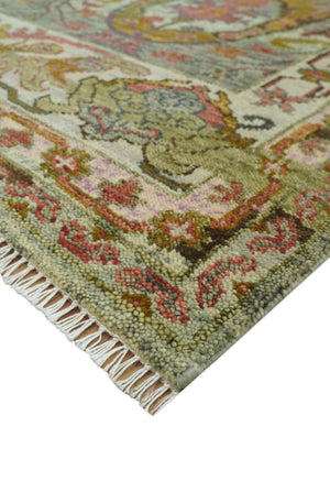 Ready to Ship Transitional Green, Silver and Gold Hand Knotted Wool rug