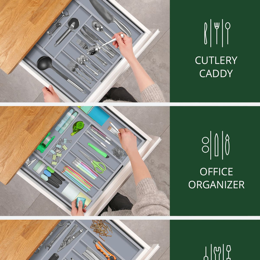 Silverware Drawer Organizer, Gray (9 Slots)