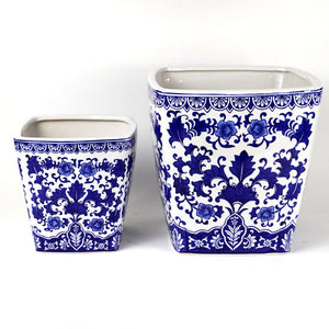 Square 10" Camellia Ceramic Planter – Vintage Floral Accent
