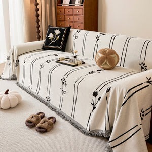Chenille Jacquard Sofa Throw Cover with Tassel Soft Thick Couch Protector Blanket