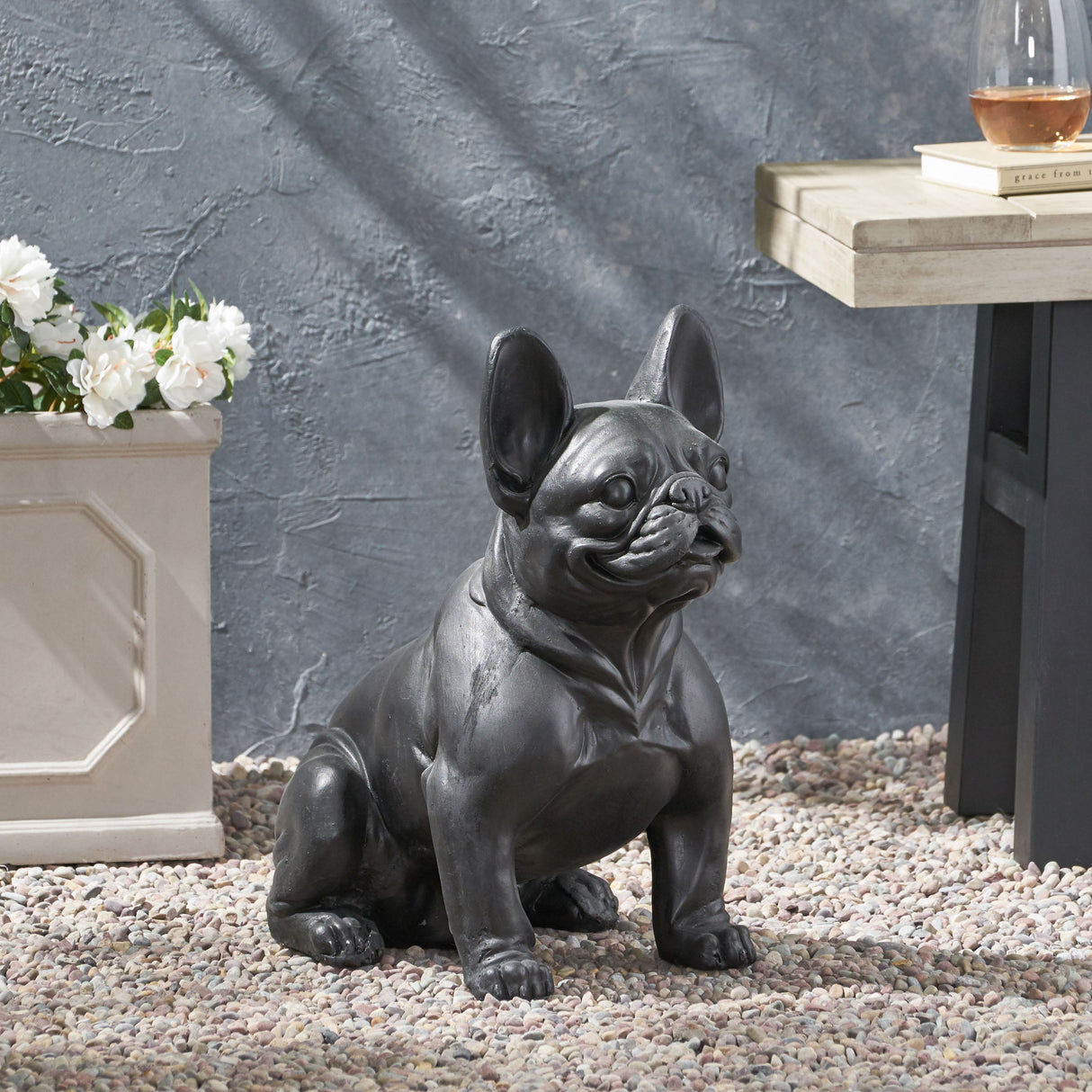 Outdoor French Bulldog Garden Sculpture
