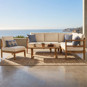 Outdoor Acacia Wood 5-Seater Sectional Sofa Set