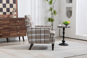 Upholstered Accent Chair with Brown Linen Fabric and Nailhead Trim