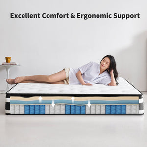 Full Size Hybrid Mattress Breathable Cool Knitted Fabric Cover Soft Memory Foam Individual Pocket Spring CetriPUR-US