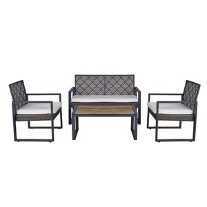 4 Piece Patio Furniture Set With Acacia Wood Table Top And Cushions