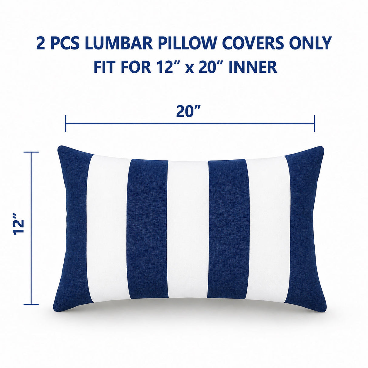4 Pack Outdoor Lumbar Pillow Covers - Navy Blue/White Striped