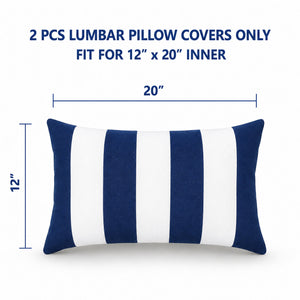2 Pack Outdoor Lumbar Pillow Covers - Navy Blue/White Striped