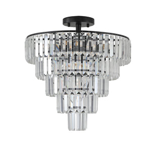 20' Black Crystal Chandelier Ceiling Light, Modern Luxury 10-Light Flush Mount