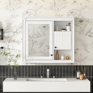 Wall-Mounted Bathroom Cabinet With Mirror and 3 Shelves - White