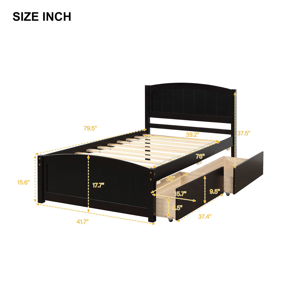 Platform Bed & Headboard, Footboard And Wood Slat Support