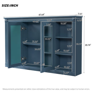 Wall-Mounted Mirror Cabinet with Adjustable Shelf and Open Shelves - White or Blue