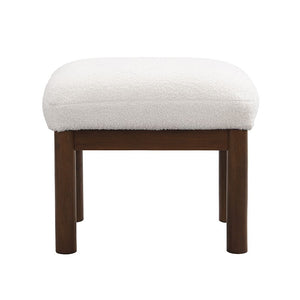 Modern Accent Chair With Ottoman, Mid Century Lounge Chair With Footrest, Comfy Fabric Armchair Upholstered Set With Solid Wood Frame For Living Room - White
