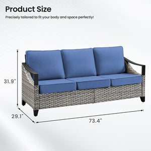 73.4" Wide Outdoor Wicker Sofa