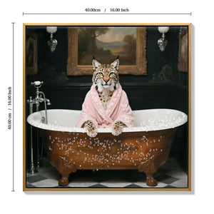 Tiger In Bathtub Wall Art Print Poster, Bathroom Decor Posters Prints For Restroom - Pink / White