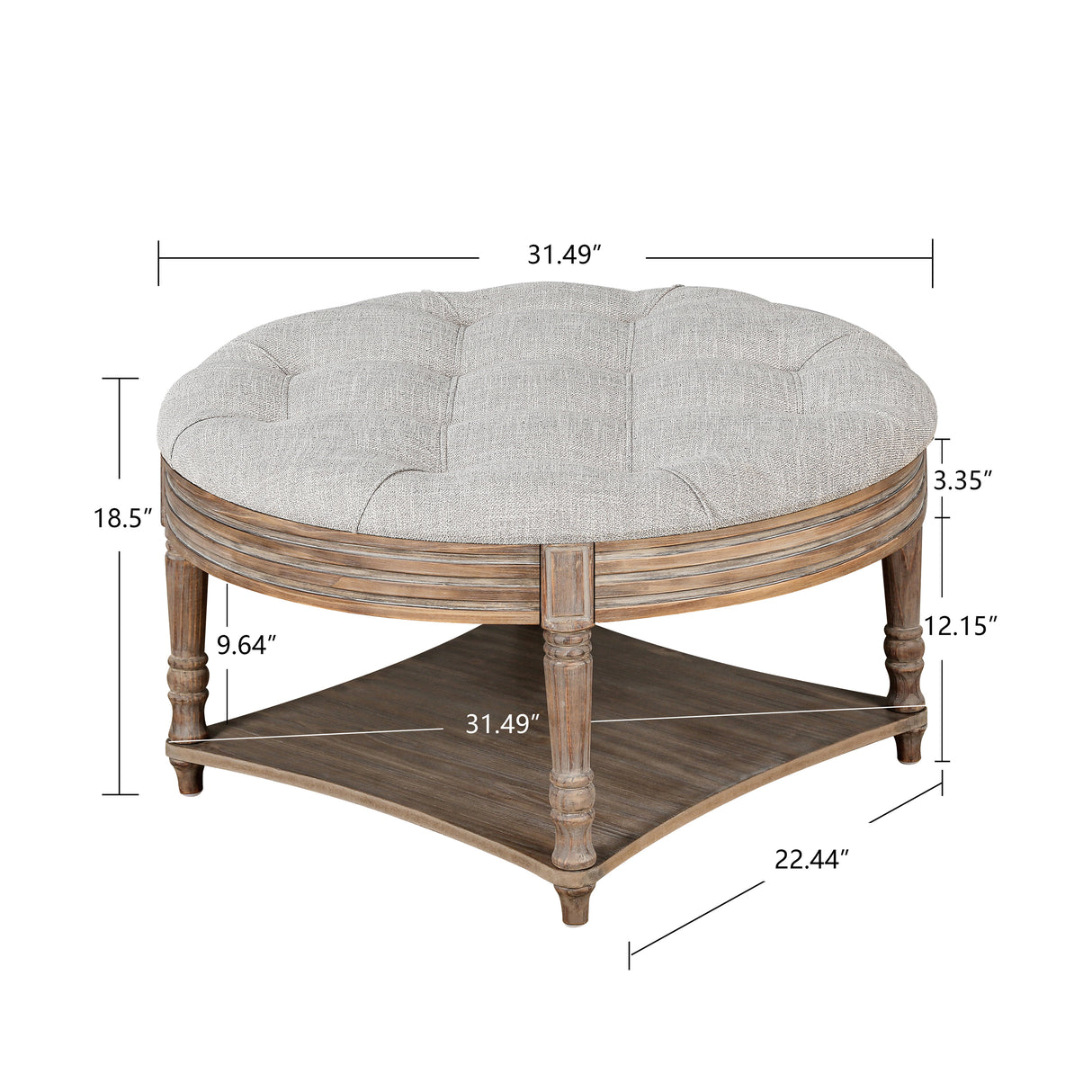 Large round waterproof ottoman coffee table 2 tier oversized button tufted ottoman(light gray)